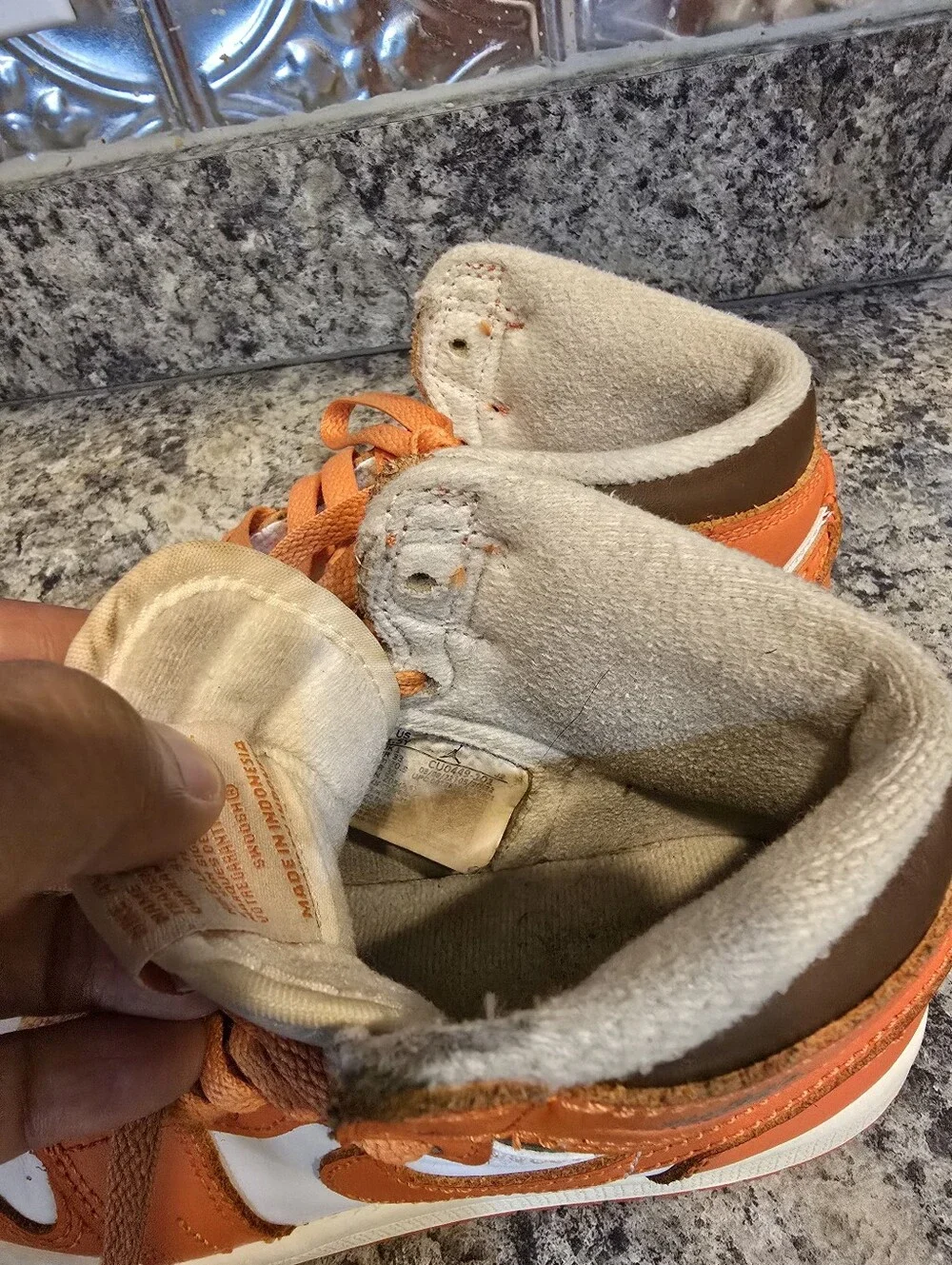Nike Air Jordan 1 High Top Sneakers Orange White Boys' CU0449-101 1.5Y